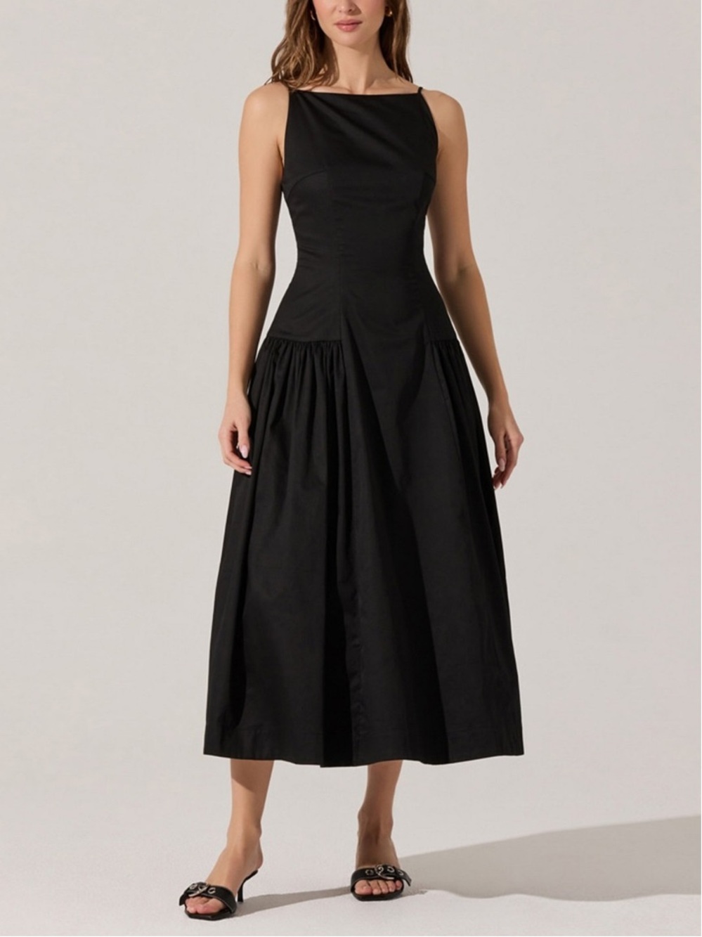 NWT ASTR The Label Sz Large Black Women’s Drop-Waist Linen Midi Dress Ret $129!
